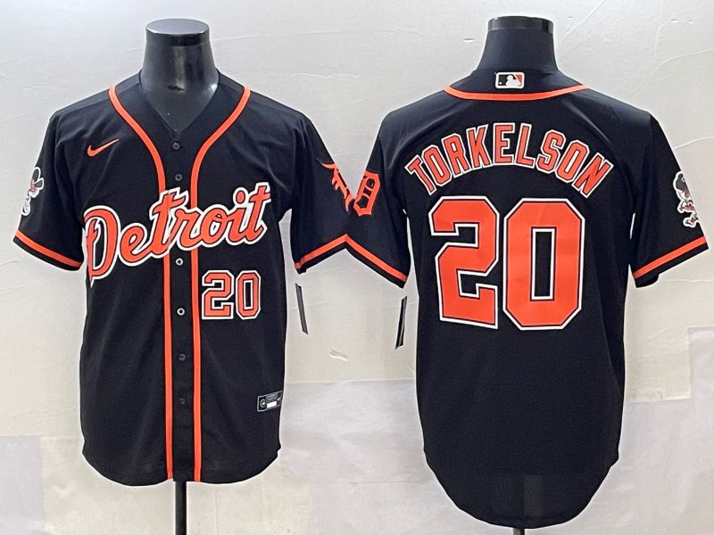 Men 2025 Detroit Tigers 20 Torkelson Black Joint Name Nike MLB Jersey style 1